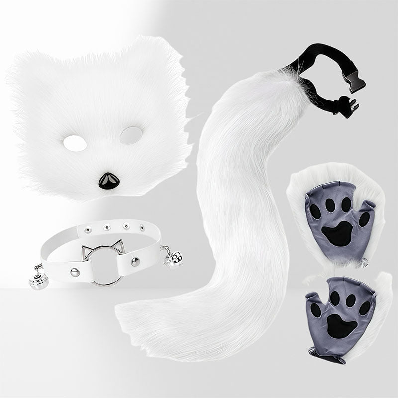 Image of Halloween set of animal claws plush gloves fox ears cos animal ears and animal tail erotic accessories female mask tail
